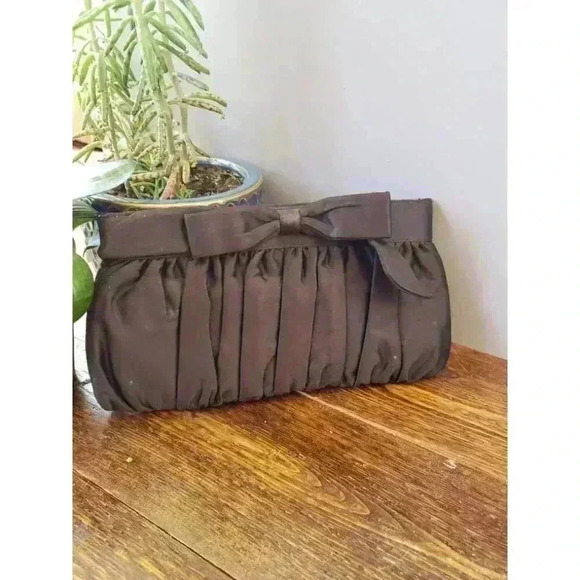 Ingber Bow Evening Clutch with‎ coin purse retro chic classic pleated 80s black - Picture 9 of 9